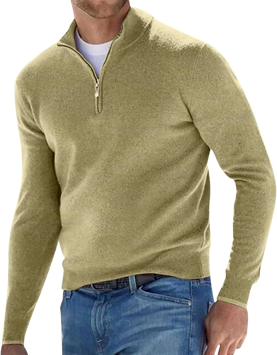 Men's Quarter Zip Pullover Premium Cashmere Long Sleeve Lightweight Mock Neck Shirt Tops Comfort Golf Running Sweatshirt