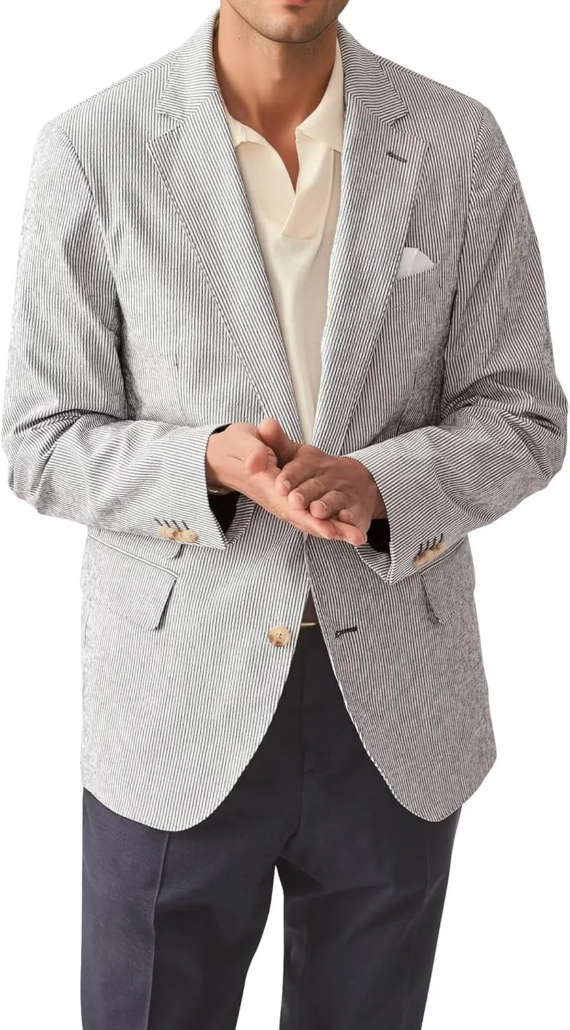 Mens Seersucker Blazer Jacket Regular Fit Summer Blazer for Men Lightweight Seersucker Wedding Suit Jacket
