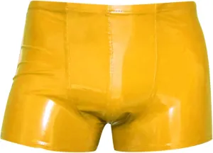 Mens Shiny Liquid Metallic Boxer Briefs With Faux Leather Low Waisted Bulge Pouch Underwear Shorts Fashionable Underpants Yellow One Size