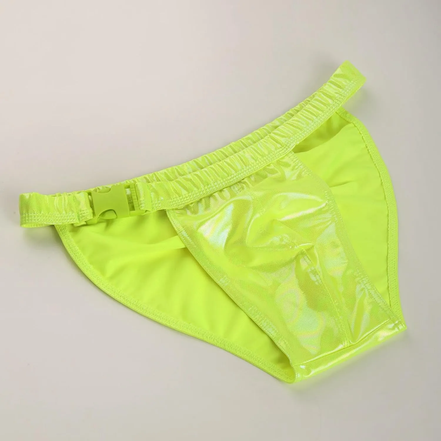 Men's Shiny Metallic Boxer Briefs with Faux Leather Side Buttons Low Waisted Sexy Trunks Erotic Fashion Underpants for Male
