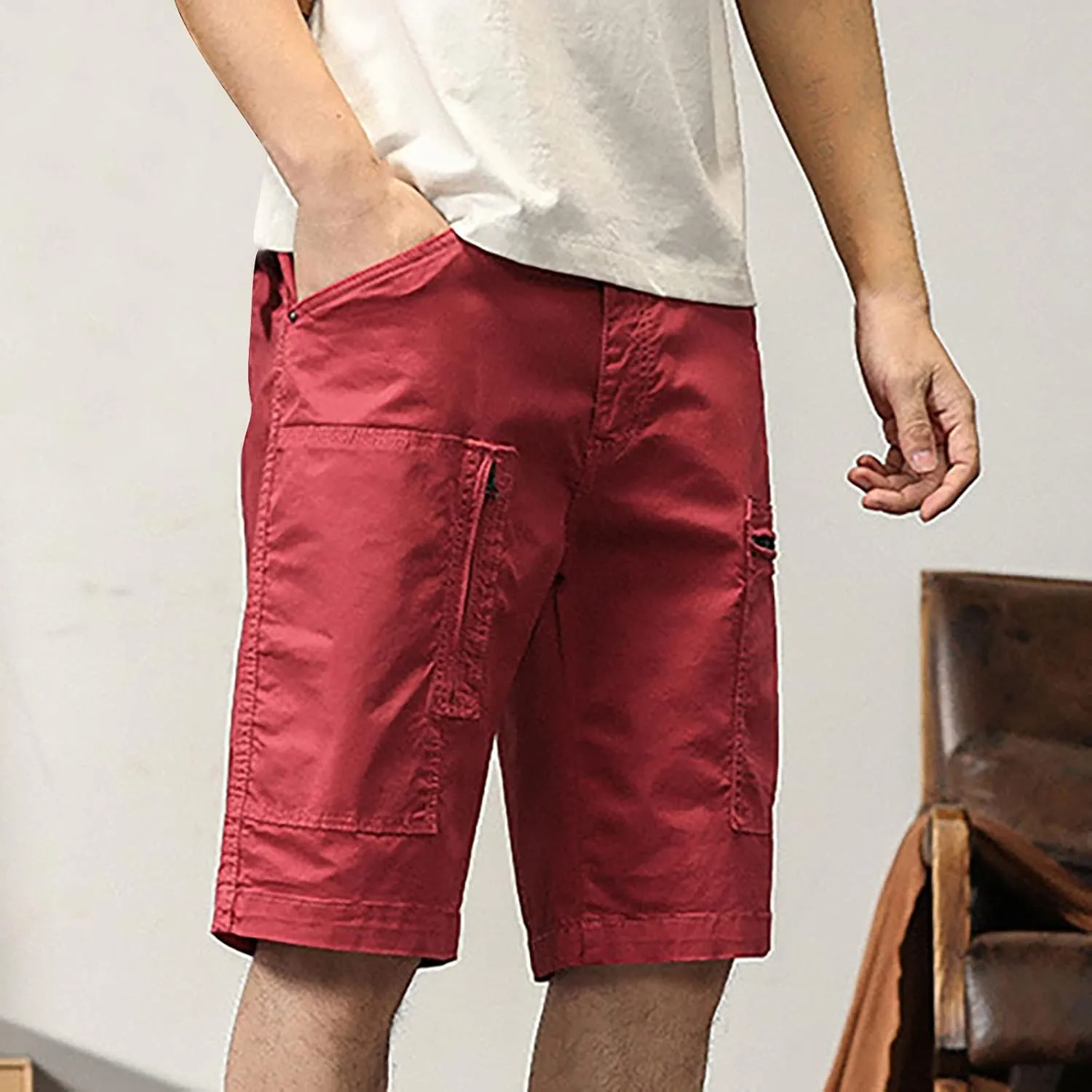 Mens Shorts Casual Cargo, Men's Athletic Gym Shorts Loose Comfort Stretch Straight Leg Chino Shorts Pants