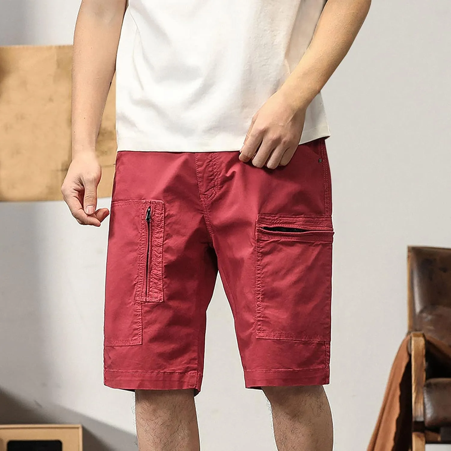 Mens Shorts Casual Cargo, Men's Athletic Gym Shorts Loose Comfort Stretch Straight Leg Chino Shorts Pants