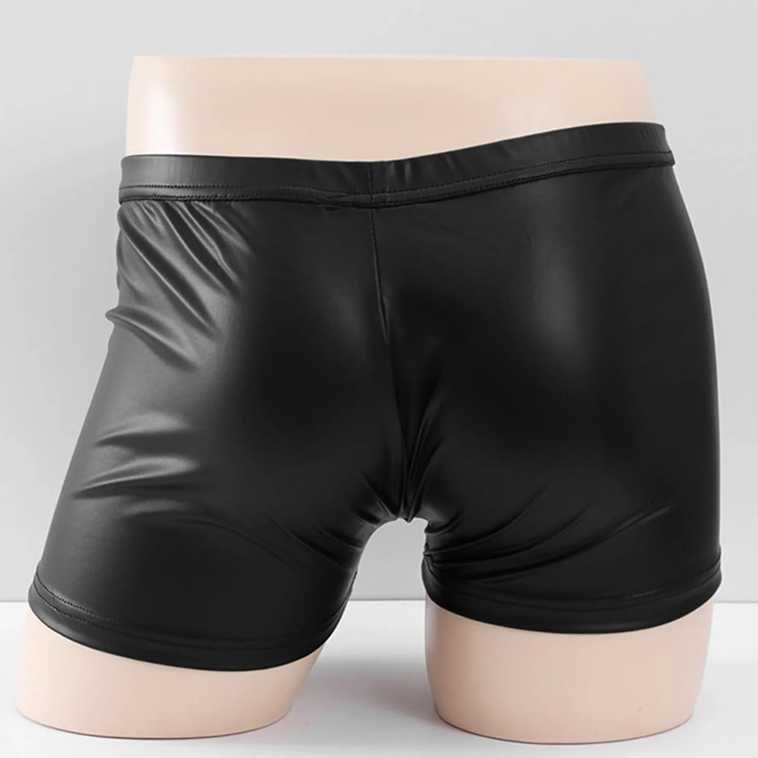 Mens Shorts With Detachable Faux Leather Underwear Bag Flat Angle Leather Pants Jockstrap Supporter