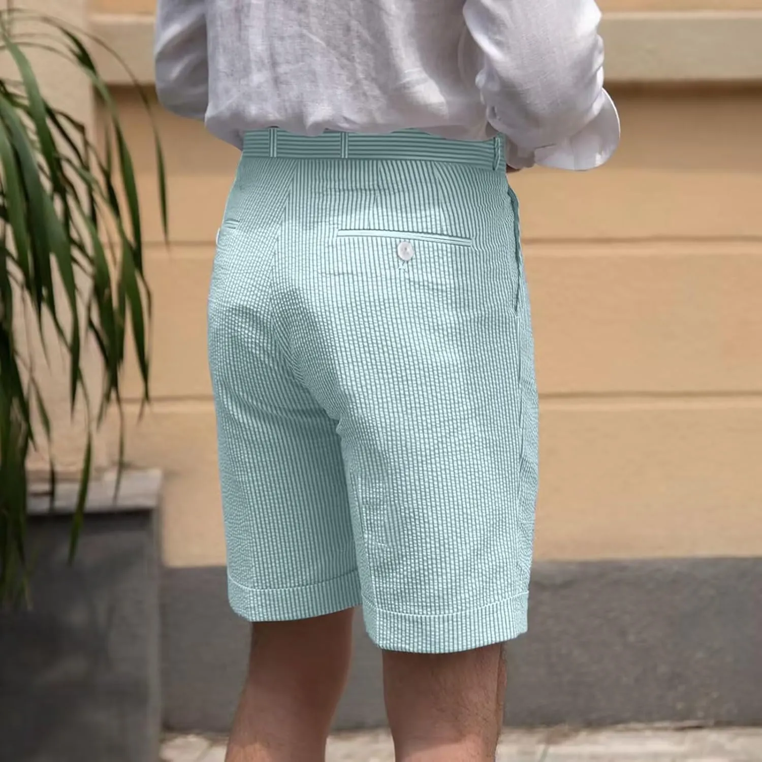 Mens Summer Seersucker Shorts Striped Slim Fit Flat Front Walk Chino Short Pants Sear Sucker Suit Flat Front Shorts