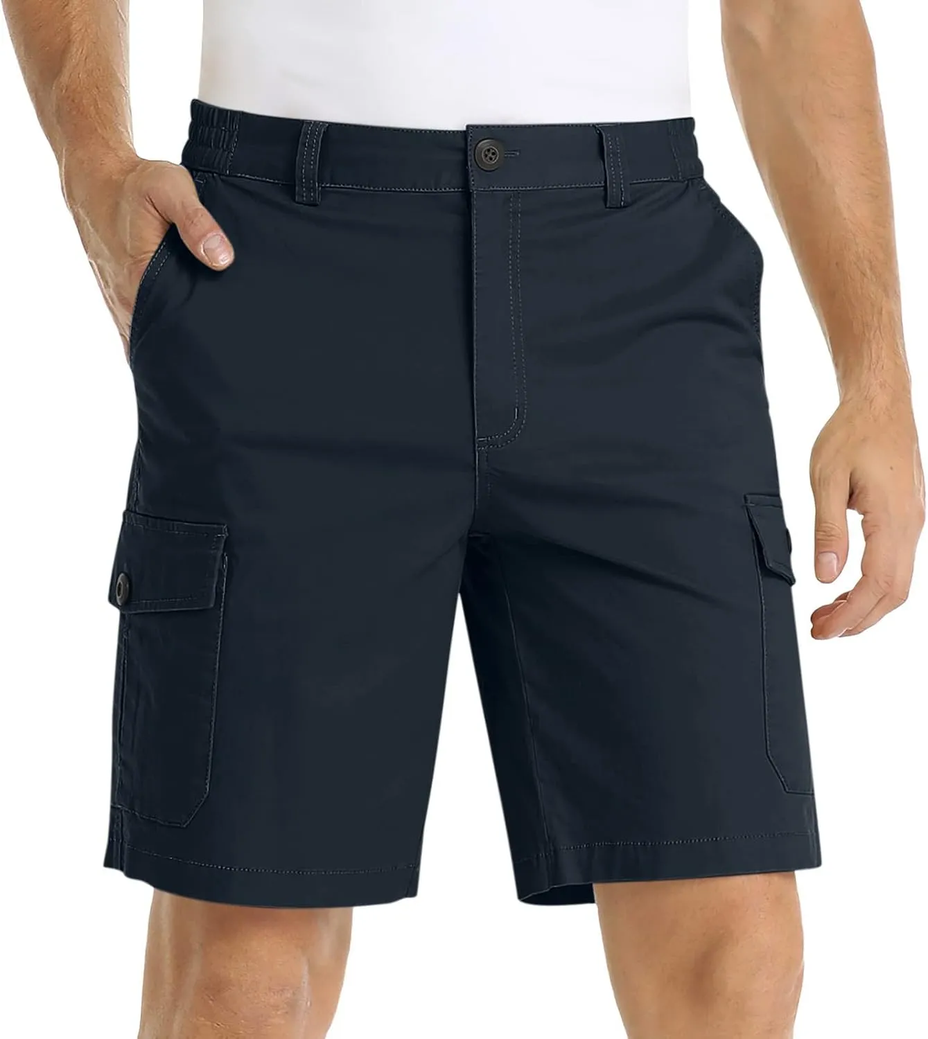 Men's Twill Chino Golf Shorts with Pockets Casual Solid Straight Fit Shorts Sport Stretch Classic Cargo Shorts