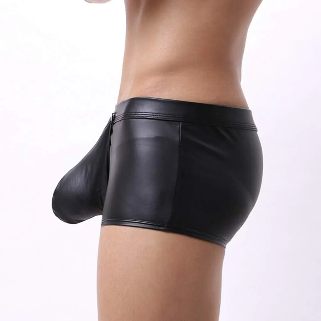 Mens Underwear Low Waisted Leather Men's Sexy Underwear Imitation Underwear Opening Comfortable Men's underwear