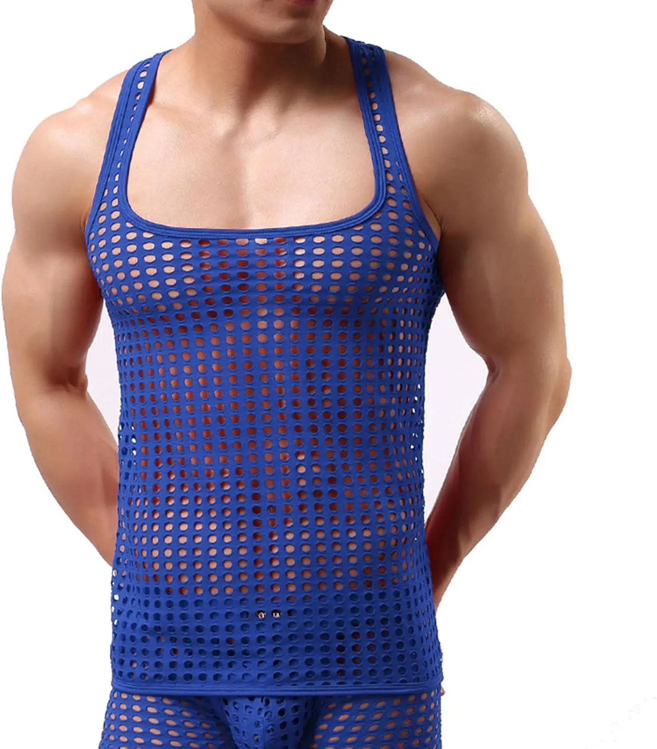 Mesh Hollowed Out T Shirt Men's Sexy Top Thin Style Hoodie Men's T Shirt Casual Top Thong Garter
