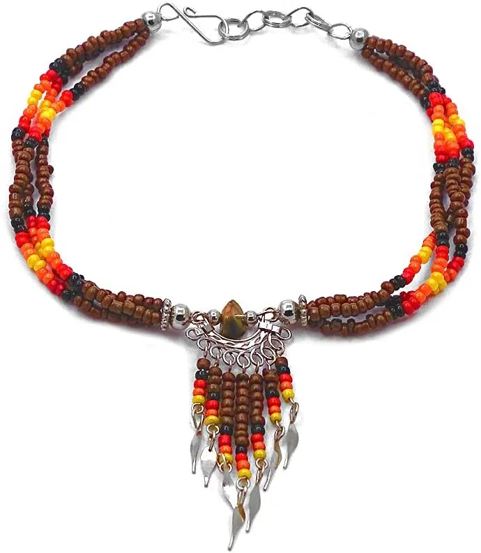 Mia Jewel Shop Native American Inspired Chip Stone Seed Beaded Dangle Multi Strand Anklet - Womens Fashion Handmade Jewelry Boho Accessories