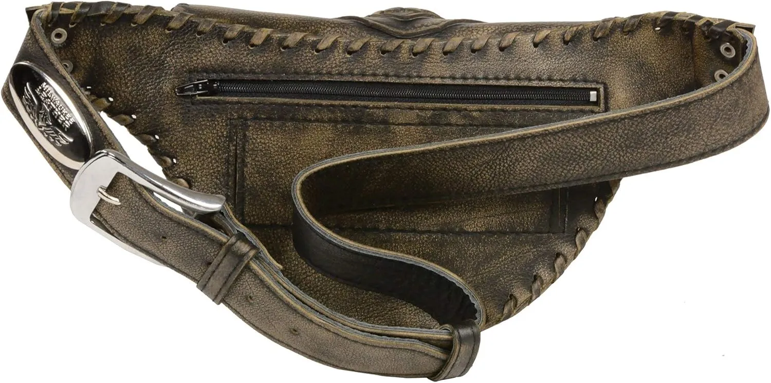 Milwaukee Leather MP8835 Women's Distress Brown Leather 'Braided' Hip Belt Bag