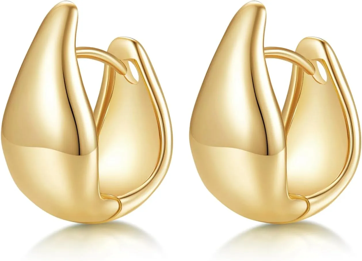 MINDDHA 14K/18K Yellow/White Gold Plated Teardrop Huggie Hoop Earrings for Women | Teardrop Hoops |Thick Elegant Hoop Earrings - 20mm x 10mm