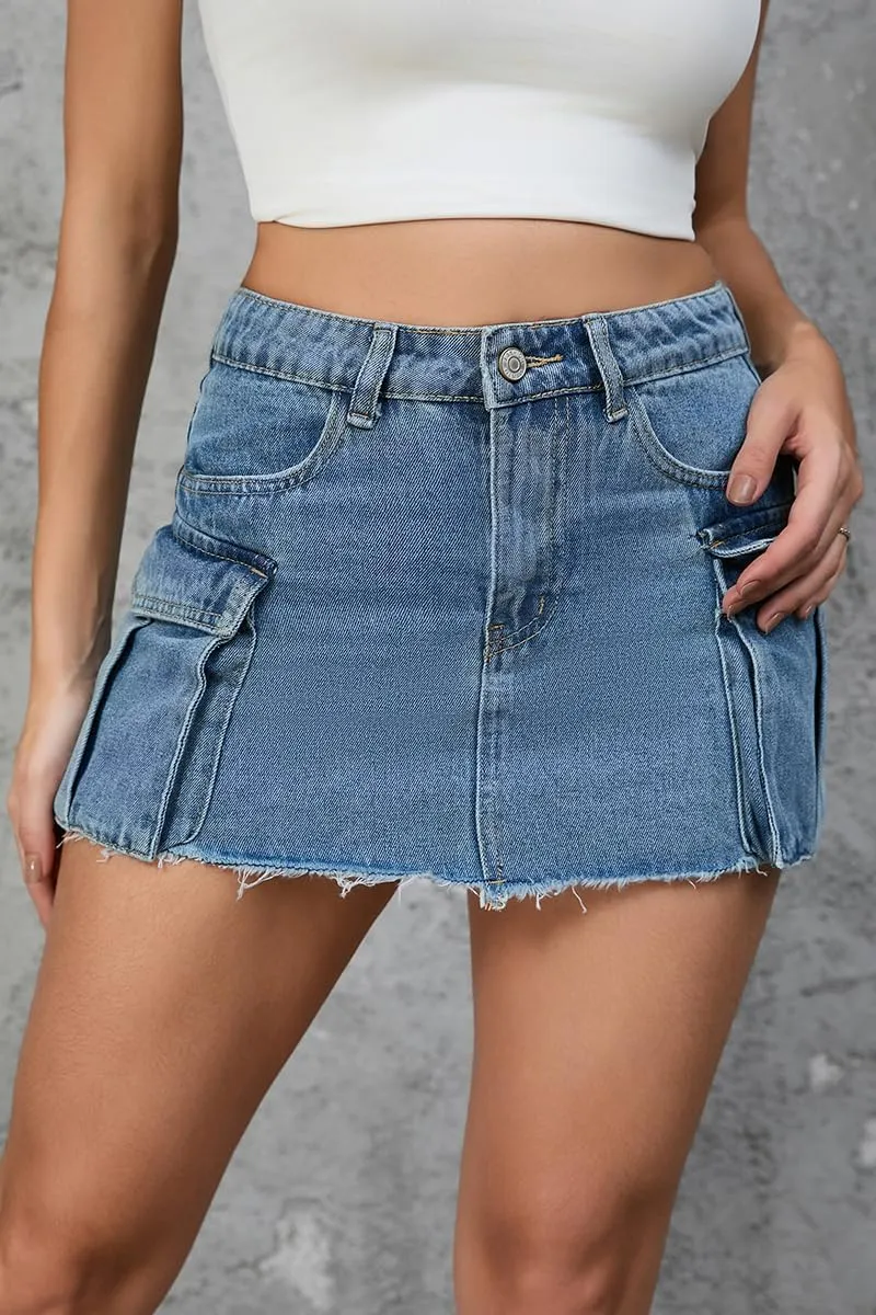 Mini Skirts for Women, 14" Length Cargo Casual Y2K Trendy Denim Short Dress Sexy Jean Skirt with Pockets for Ladies