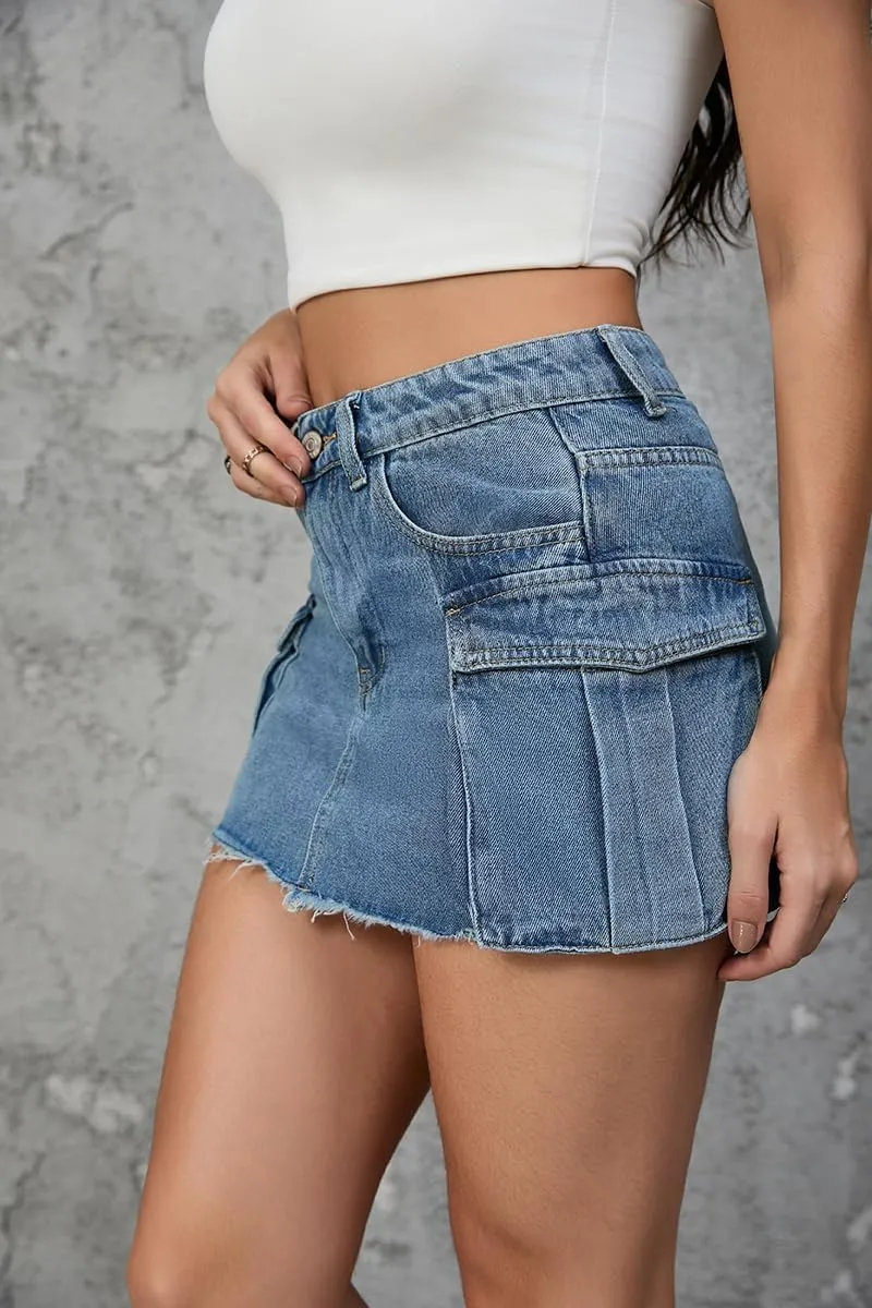 Mini Skirts for Women, 14" Length Cargo Casual Y2K Trendy Denim Short Dress Sexy Jean Skirt with Pockets for Ladies
