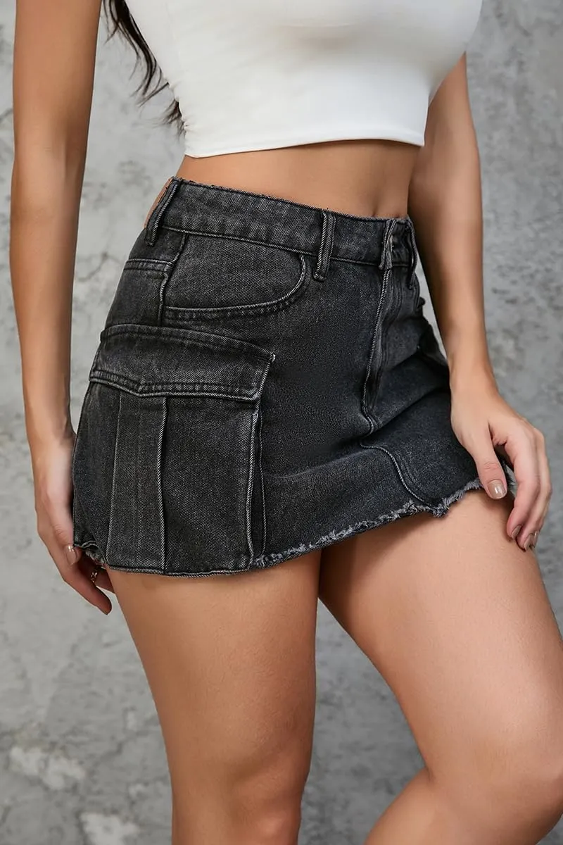 Mini Skirts for Women, 14" Length Cargo Casual Y2K Trendy Denim Short Dress Sexy Jean Skirt with Pockets for Ladies