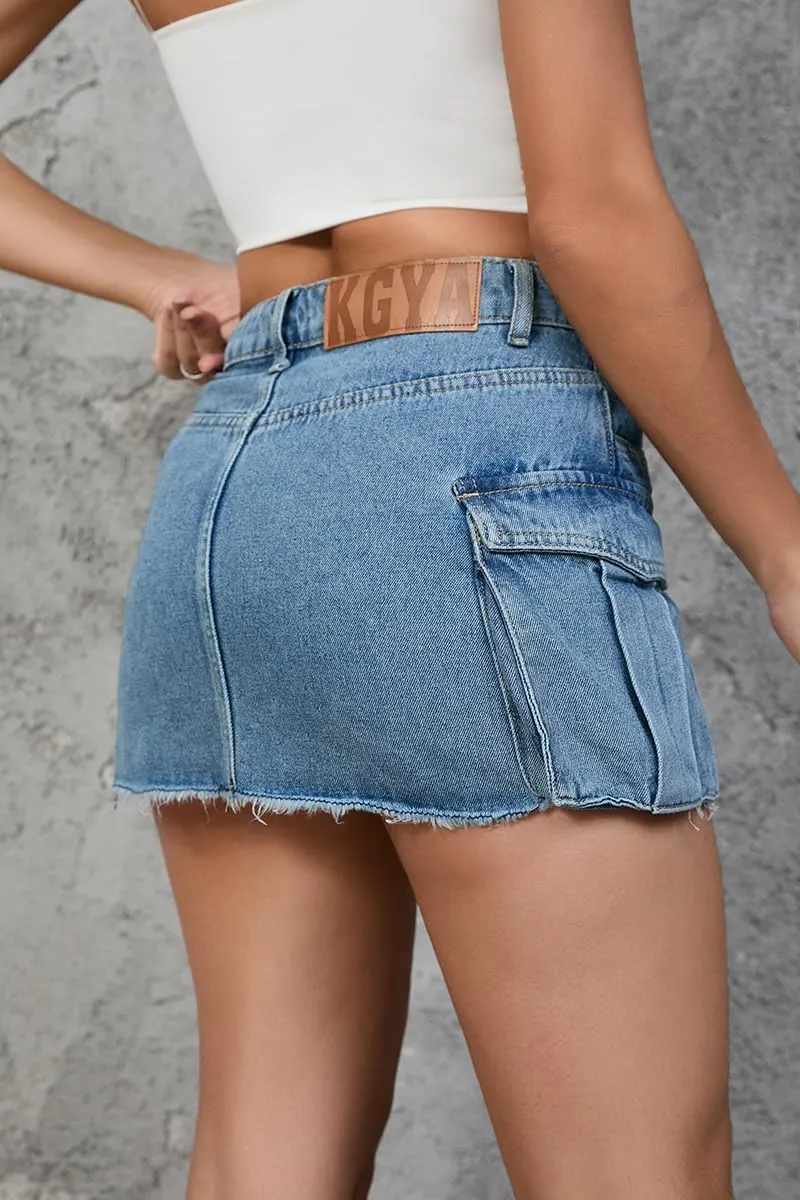 Mini Skirts for Women, 14" Length Cargo Casual Y2K Trendy Denim Short Dress Sexy Jean Skirt with Pockets for Ladies