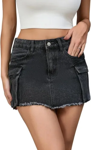 Mini Skirts for Women, 14" Length Cargo Casual Y2K Trendy Denim Short Dress Sexy Jean Skirt with Pockets for Ladies