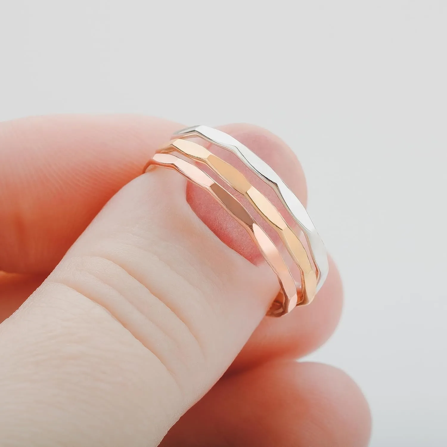 Mirror Hammered Stacking Ring | 1mm Skinny Textured Ring in Silver, Gold, or Rose Gold | Comfort Fit USA Sizes 4-12 (8.5, Sterling Silver