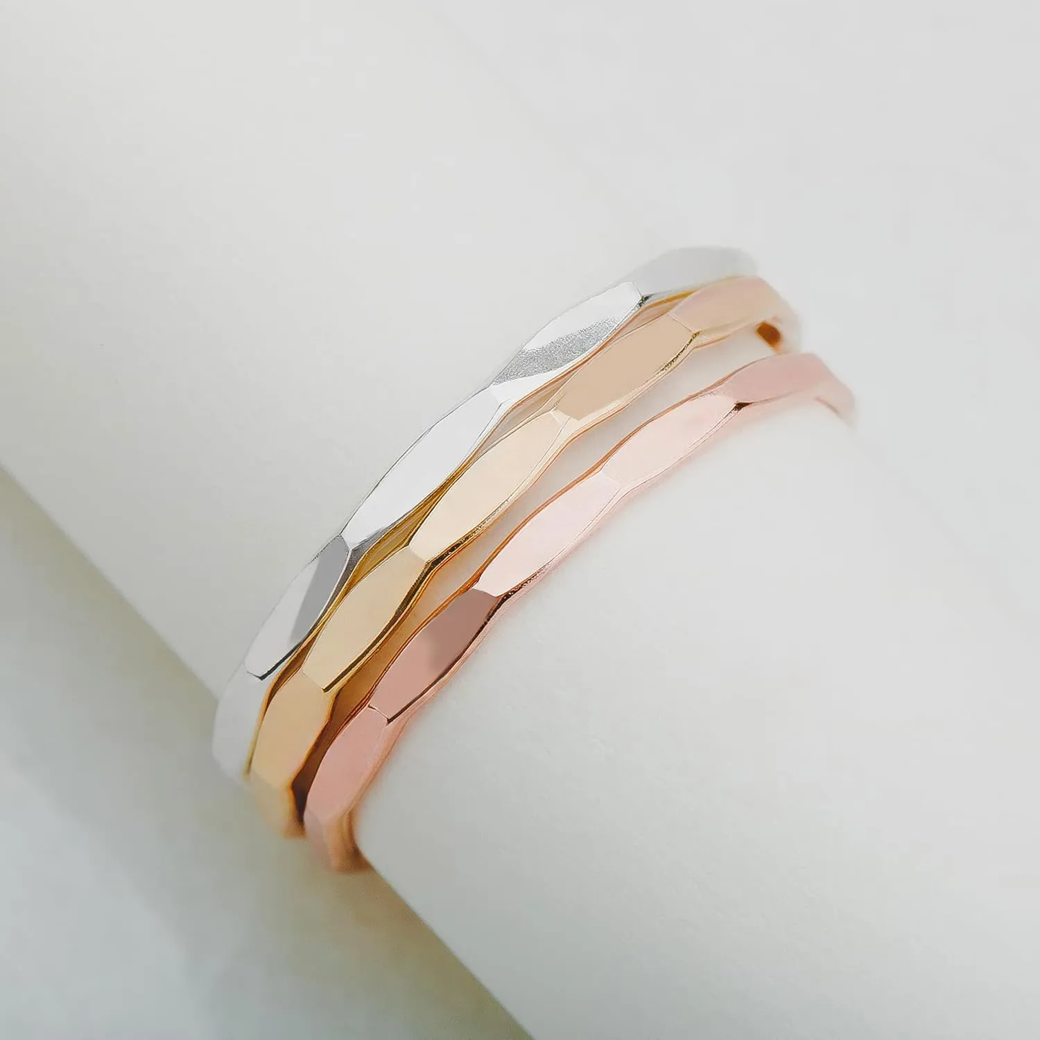 Mirror Hammered Stacking Ring | 1mm Skinny Textured Ring in Silver, Gold, or Rose Gold | Comfort Fit USA Sizes 4-12 (8.5, Sterling Silver