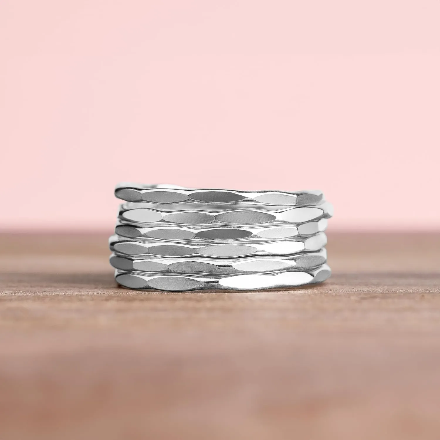 Mirror Hammered Stacking Ring | 1mm Skinny Textured Ring in Silver, Gold, or Rose Gold | Comfort Fit USA Sizes 4-12 (8.5, Sterling Silver