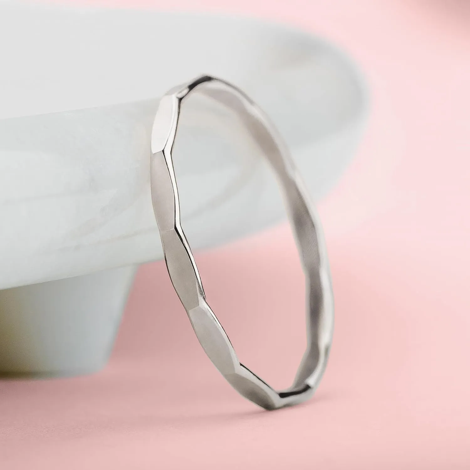 Mirror Hammered Stacking Ring | 1mm Skinny Textured Ring in Silver, Gold, or Rose Gold | Comfort Fit USA Sizes 4-12 (8.5, Sterling Silver