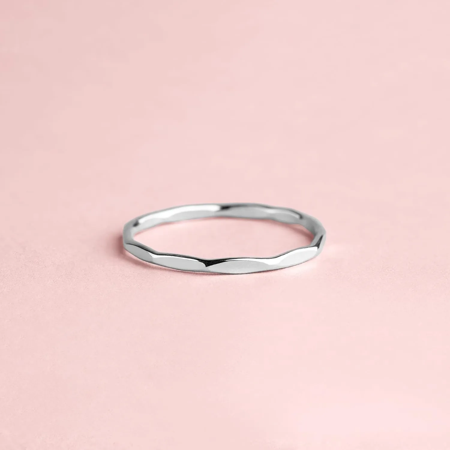 Mirror Hammered Stacking Ring | 1mm Skinny Textured Ring in Silver, Gold, or Rose Gold | Comfort Fit USA Sizes 4-12 (8.5, Sterling Silver