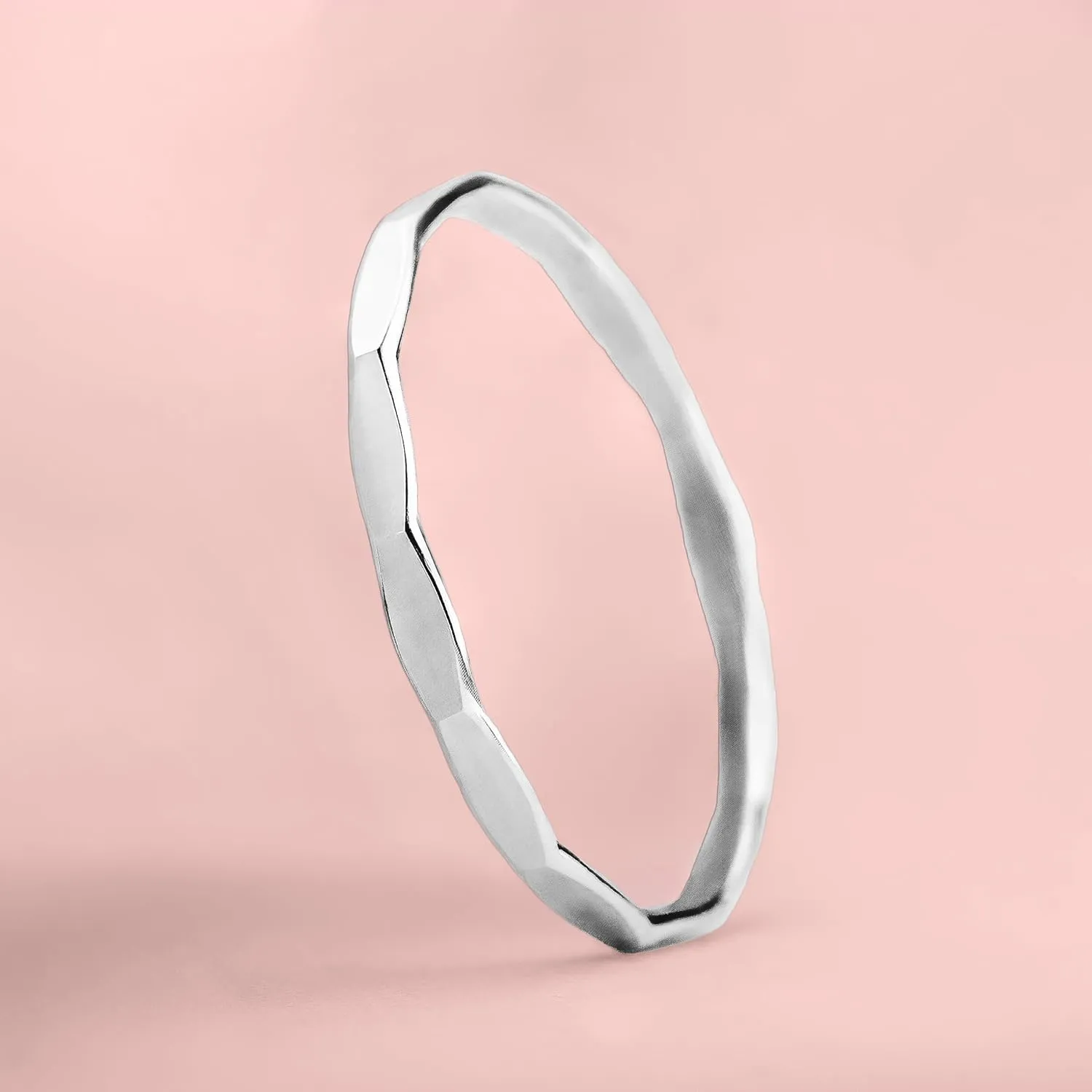 Mirror Hammered Stacking Ring | 1mm Skinny Textured Ring in Silver, Gold, or Rose Gold | Comfort Fit USA Sizes 4-12 (8.5, Sterling Silver