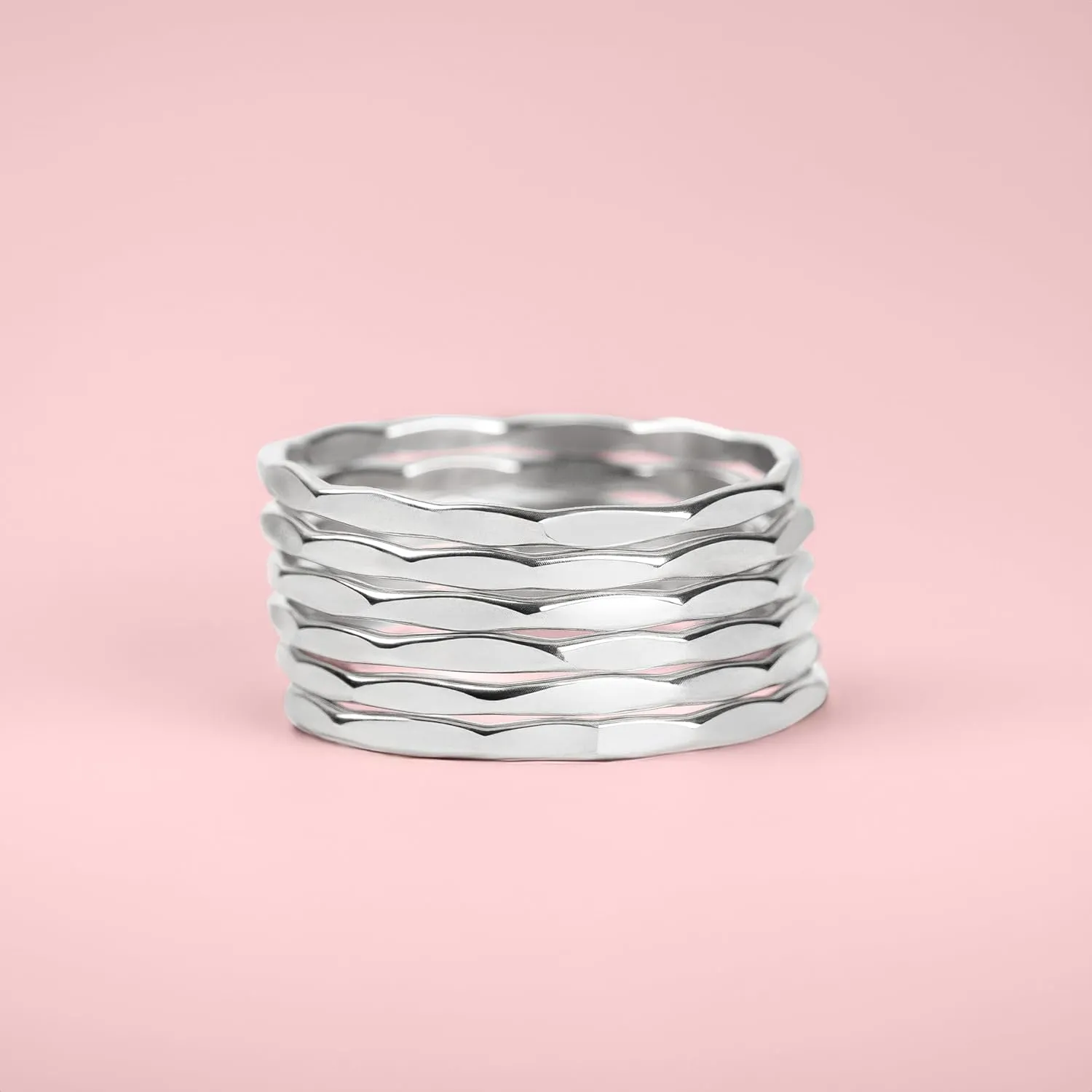 Mirror Hammered Stacking Ring | 1mm Skinny Textured Ring in Silver, Gold, or Rose Gold | Comfort Fit USA Sizes 4-12 (8.5, Sterling Silver