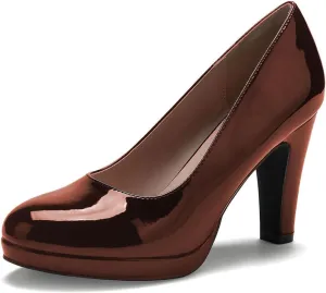 miss left Women's Low Platform Chunky High Heels Slip On Closed Round Toe Pump Elegant Party Work Dressy Shoes Size 4-16 US