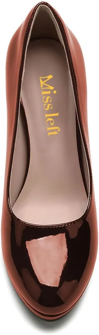 miss left Women's Low Platform Chunky High Heels Slip On Closed Round Toe Pump Elegant Party Work Dressy Shoes Size 4-16 US
