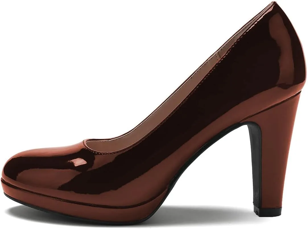 miss left Women's Low Platform Chunky High Heels Slip On Closed Round Toe Pump Elegant Party Work Dressy Shoes Size 4-16 US