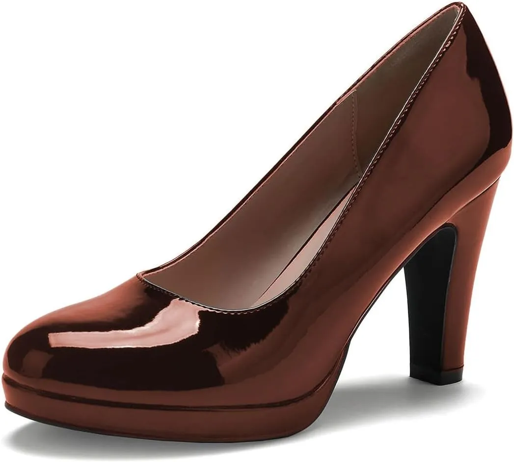 miss left Women's Low Platform Chunky High Heels Slip On Closed Round Toe Pump Elegant Party Work Dressy Shoes Size 4-16 US
