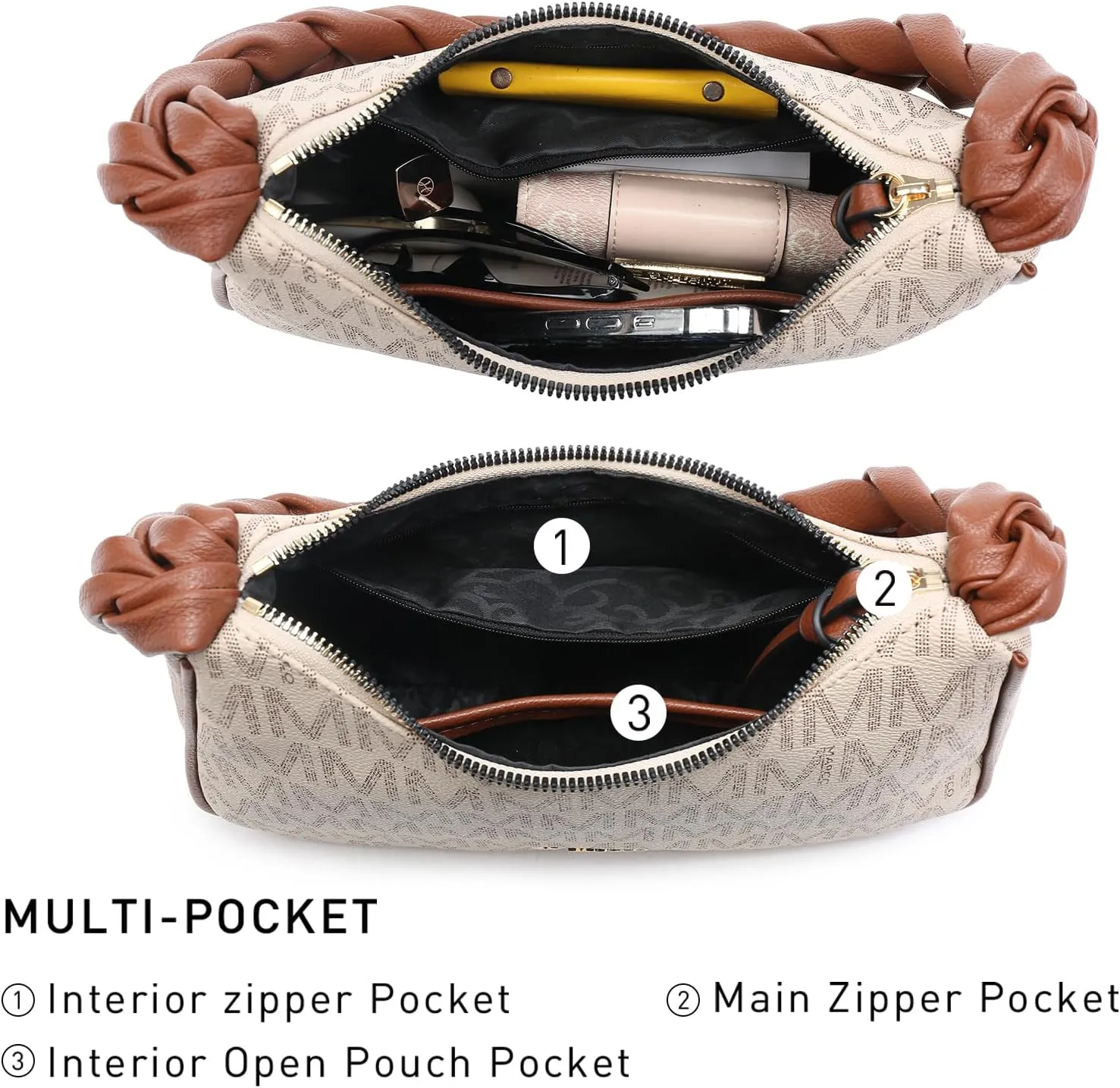 MKP Hobo Bags for Women Braided Top Handle Tote Handbag Shoulder Bag Ladies Trendy Designer Clutch Purse with Zipper Closure