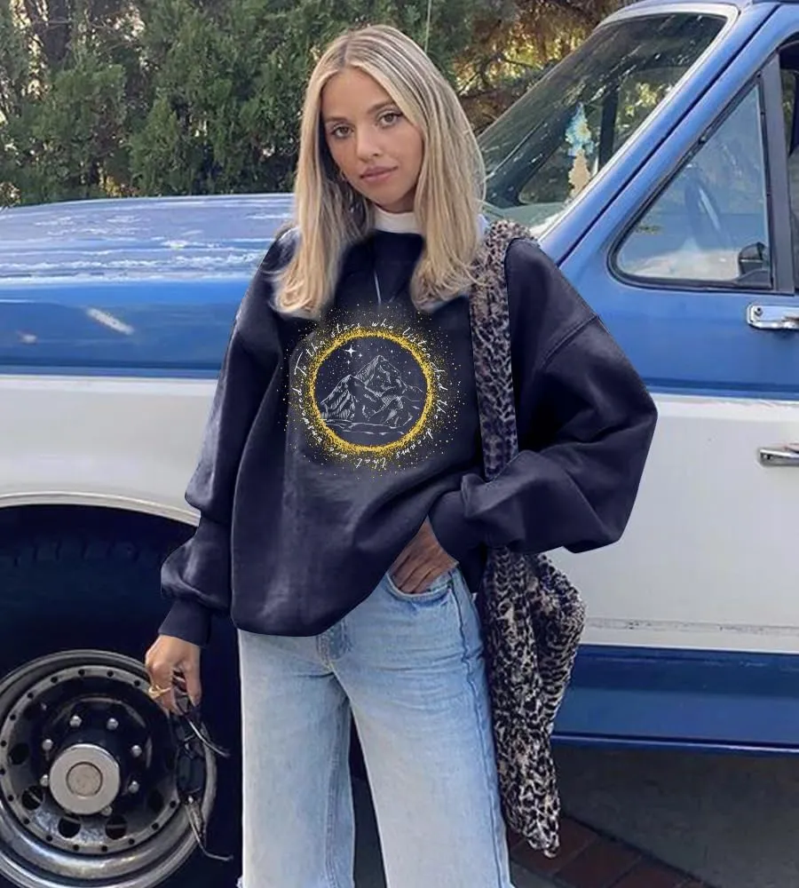 MNLYBABY Oversized Shirts Women Vintage Moon Graphic Sweatshirt Book Lover Astrology Loose Long Sleeve Top