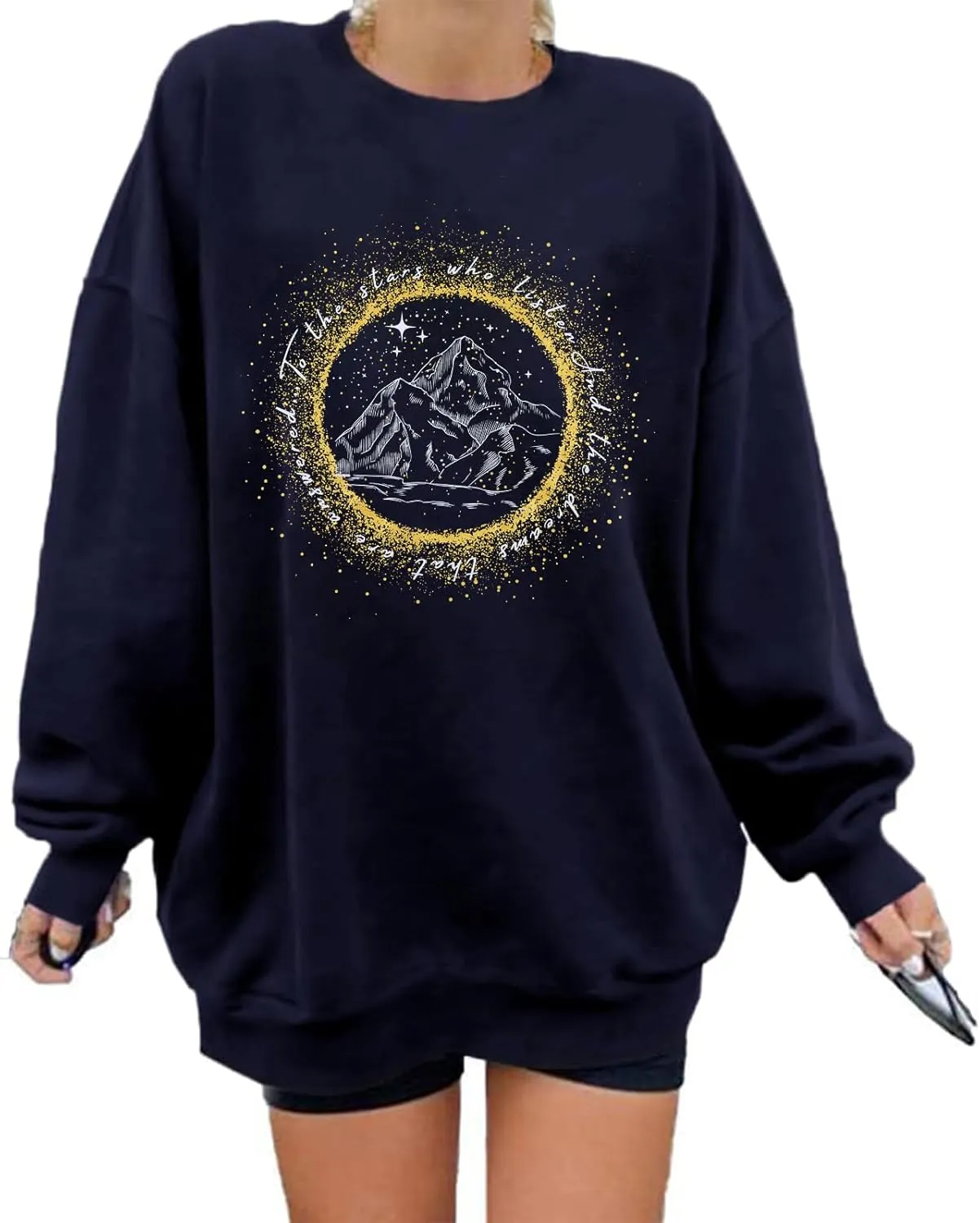 MNLYBABY Oversized Shirts Women Vintage Moon Graphic Sweatshirt Book Lover Astrology Loose Long Sleeve Top