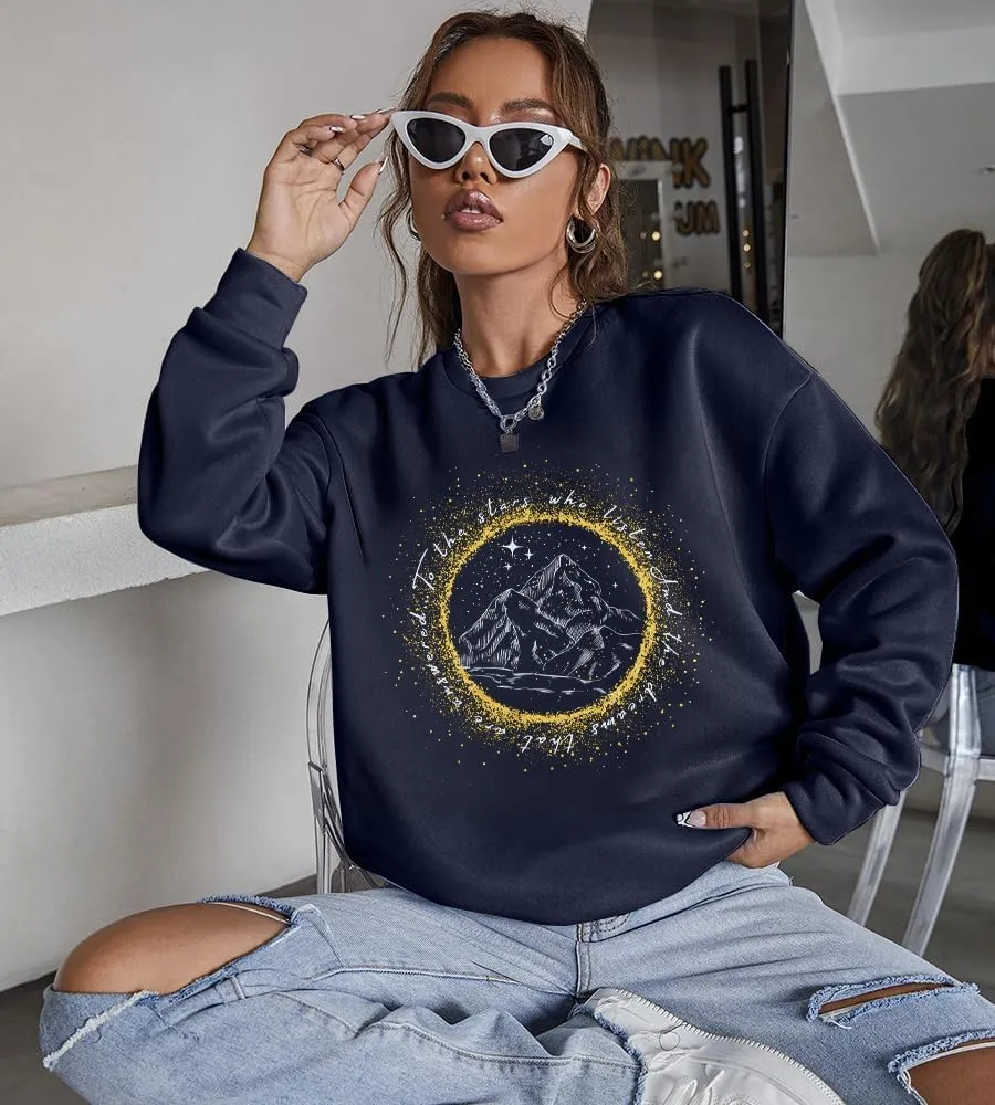 MNLYBABY Oversized Shirts Women Vintage Moon Graphic Sweatshirt Book Lover Astrology Loose Long Sleeve Top