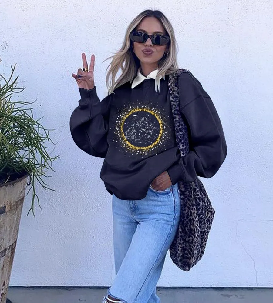MNLYBABY Oversized Shirts Women Vintage Moon Graphic Sweatshirt Book Lover Astrology Loose Long Sleeve Top