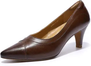Mona flying Women's Leather Pointed Toe Dress Pumps Comfort High Heels Office Work Shoes for Ladies