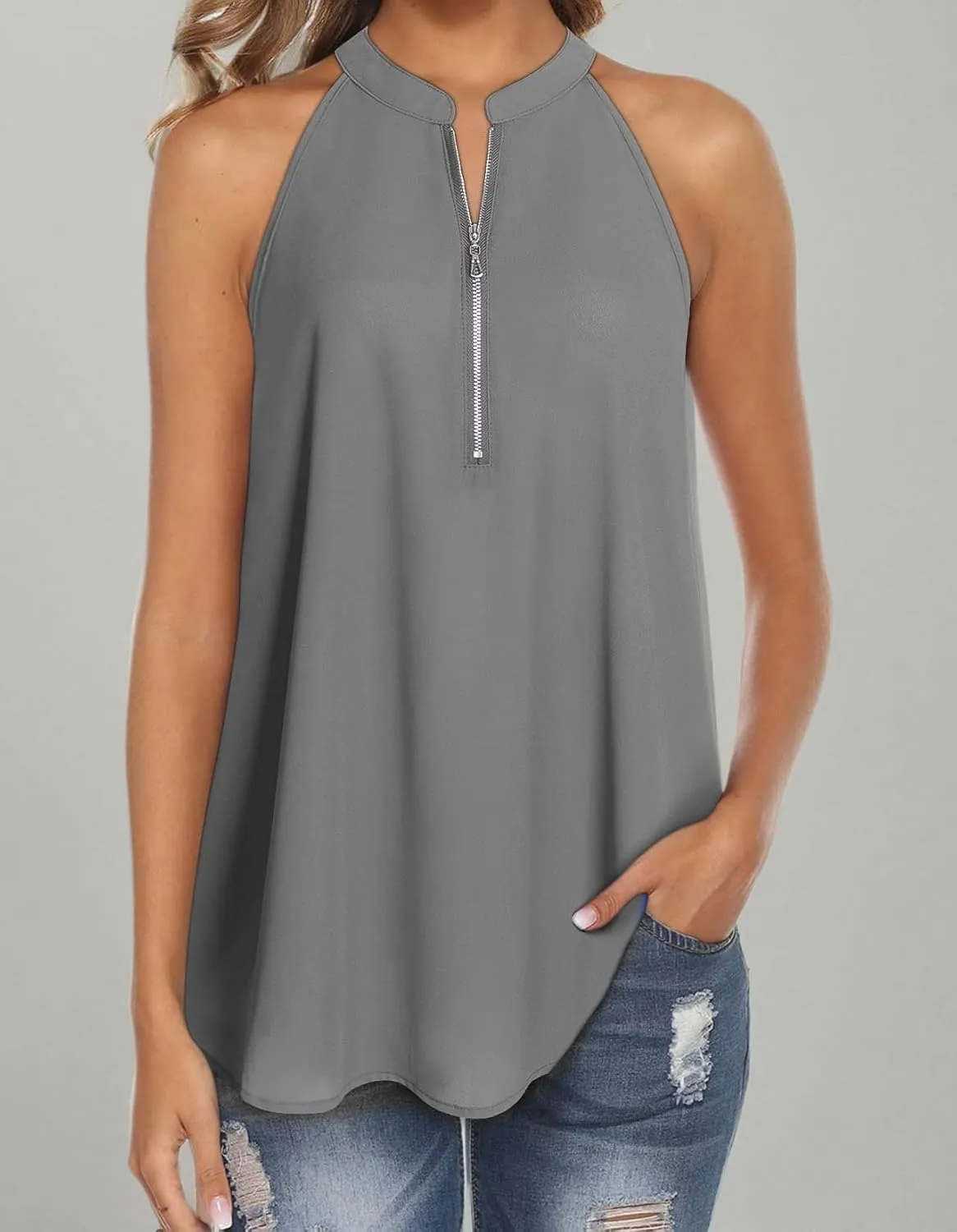 MOQIVGI Womens Trendy Dressy Casual Sexy Tank Tops Sleeveless Chiffon Blouses