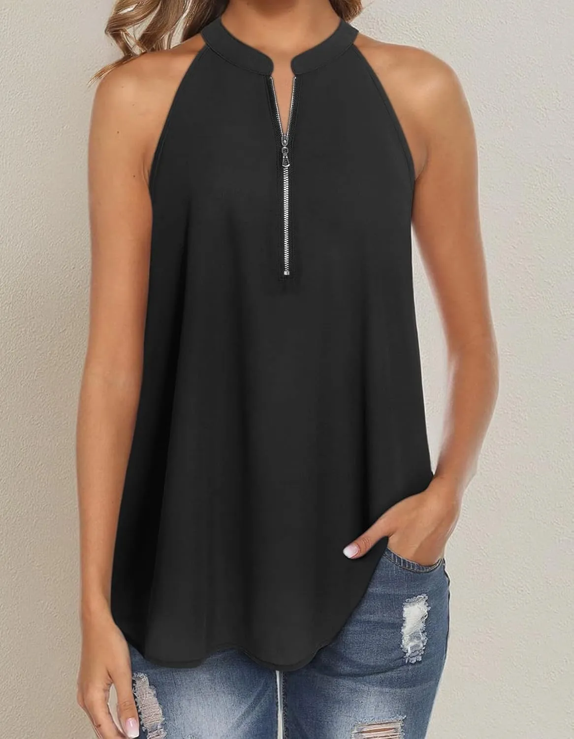 MOQIVGI Womens Trendy Dressy Casual Sexy Tank Tops Sleeveless Chiffon Blouses