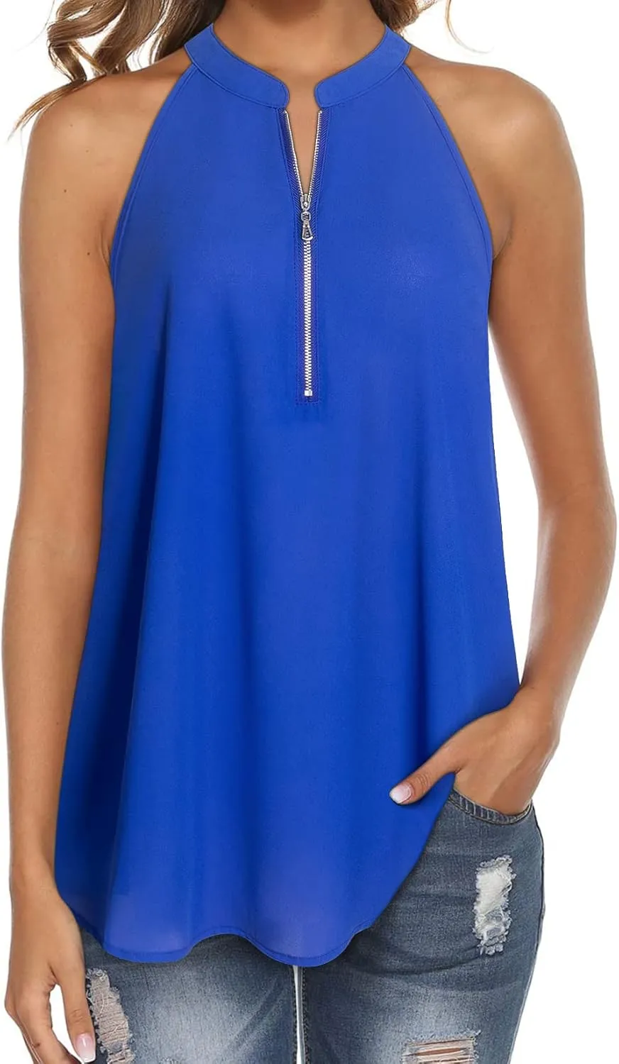MOQIVGI Womens Trendy Dressy Casual Sexy Tank Tops Sleeveless Chiffon Blouses