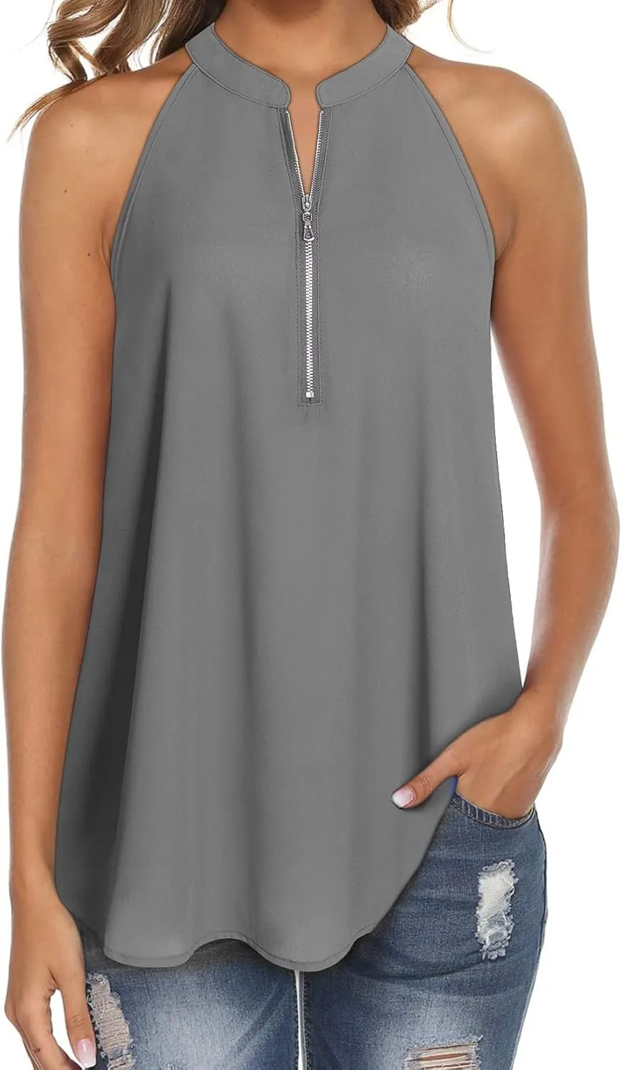 MOQIVGI Womens Trendy Dressy Casual Sexy Tank Tops Sleeveless Chiffon Blouses