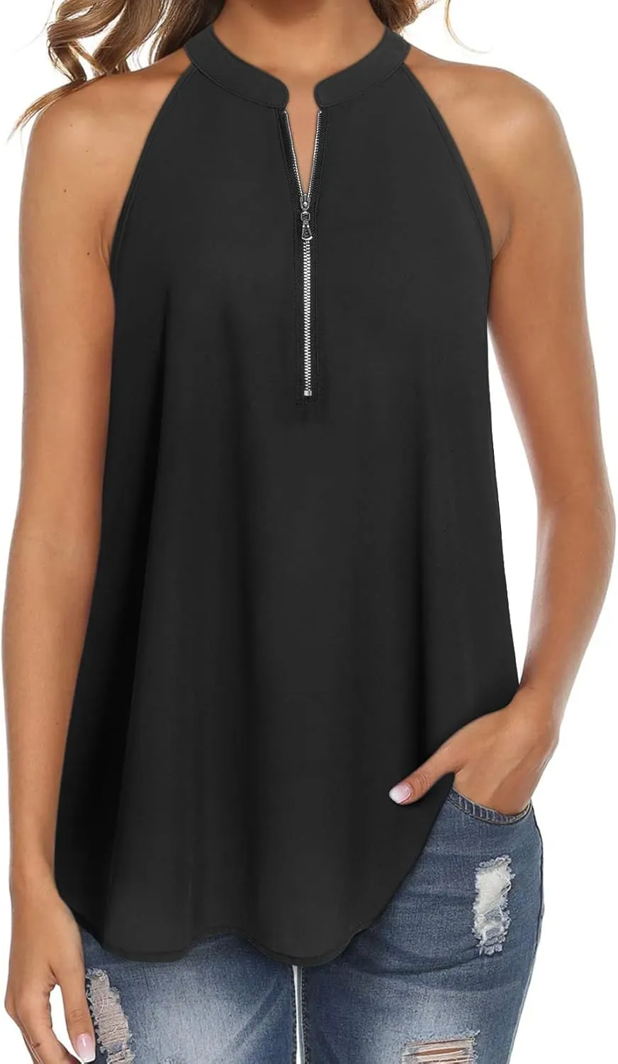 MOQIVGI Womens Trendy Dressy Casual Sexy Tank Tops Sleeveless Chiffon Blouses