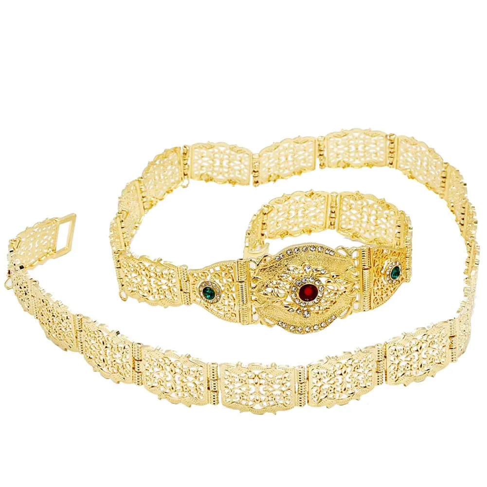 Morocco Belt Adjustable Length Body Chain For Women Gold Color Multicolor Crystal Waist Chain