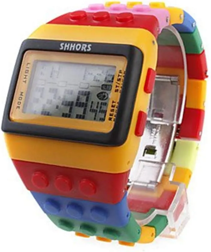 Multi-color Block Brick Style Wrist Watch with LED Night Light - Yellow