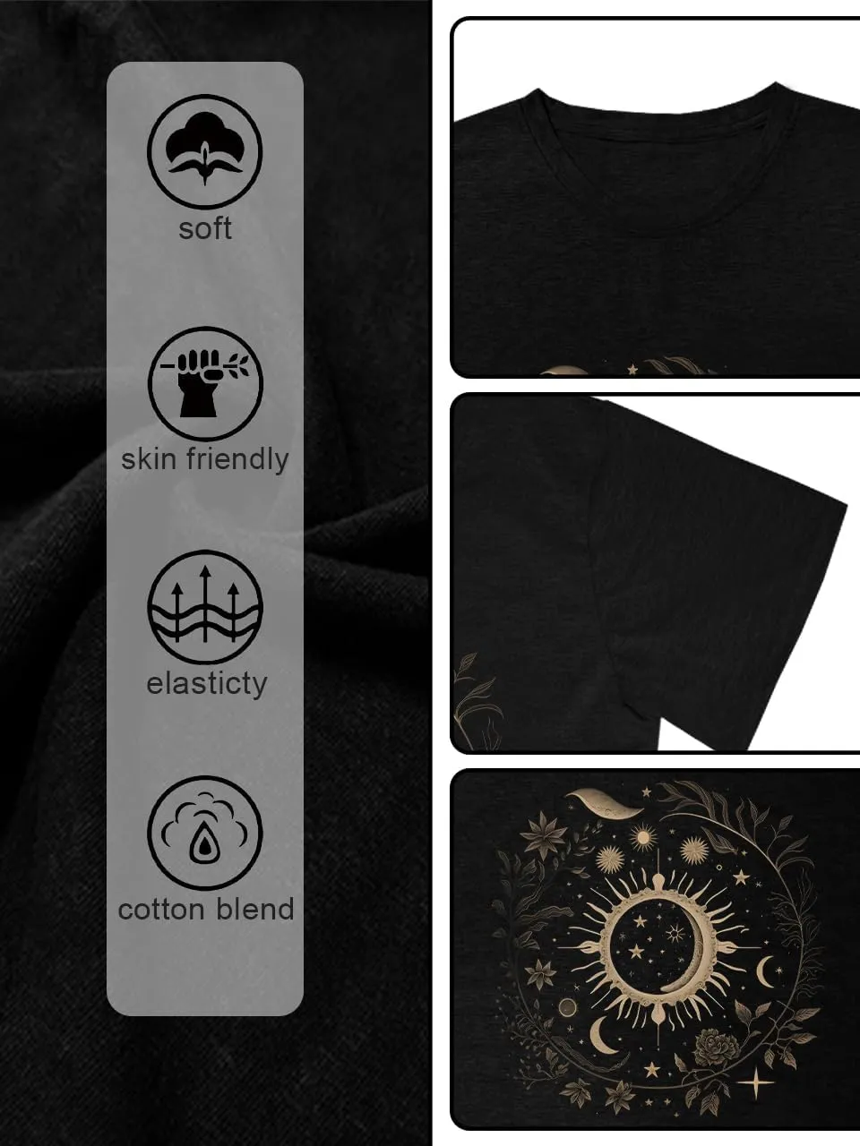 MZEAZRK Women Mystic Moon and Sun Flower Shirt Boho Wildflower Celestial Moon Graphic T Shirts Short Sleeve Tops