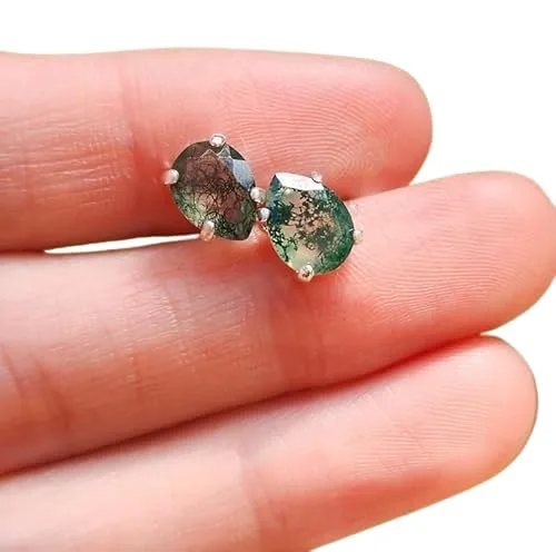 Natural moss agate studs, teardrop moss agate earrings, pear moss agate earring, green moss agate earrings, nature earrings, natural studs