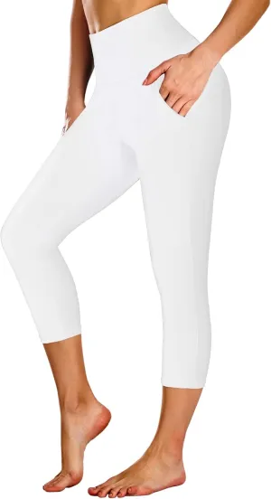 NEW YOUNG Capri Leggings with Pockets for Women High Waisted Workout Leggings Tummy Control Yoga Pants