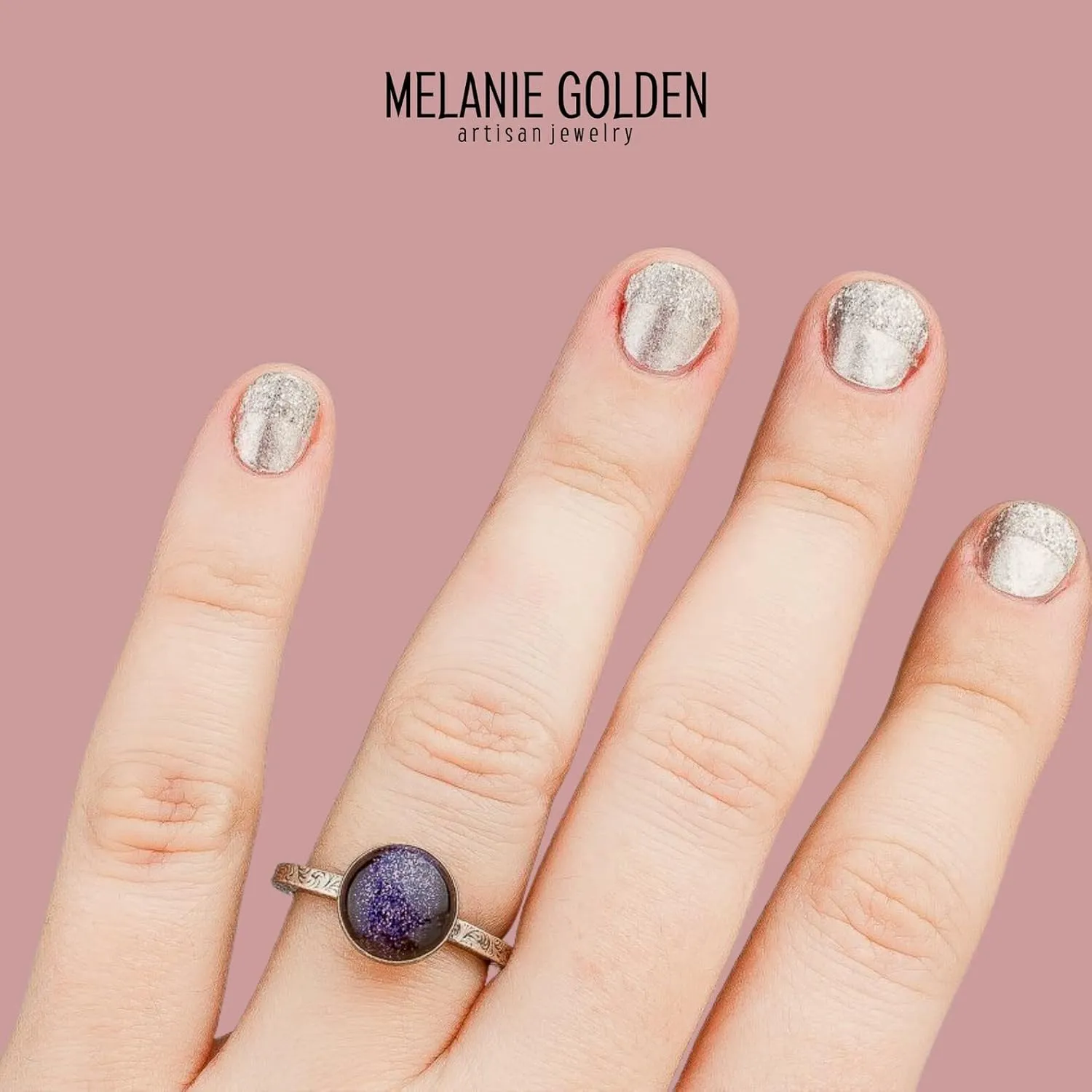 Night Sky Constellation Solitaire Ring with Paisley Pattern Band in Sterling Silver with Blue Goldstone | Star Galaxy Space Jewelry | Comfort Fit USA Sizes 4-12 (8)