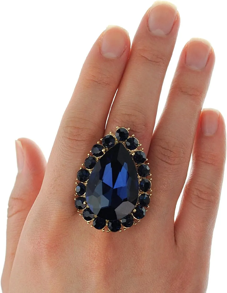 NYFASHION101 Women's Teardrop Stone Studs Fashion Stretch Ring