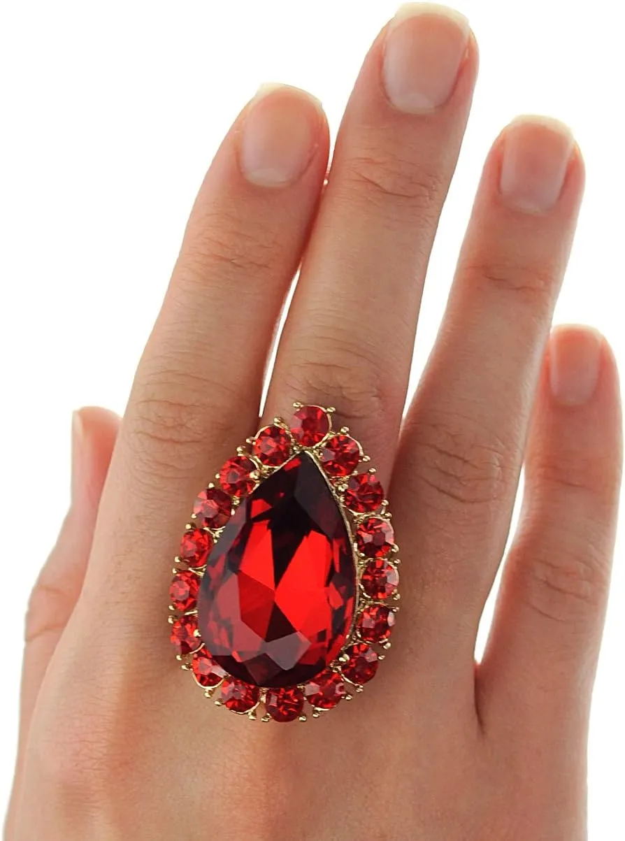 NYFASHION101 Women's Teardrop Stone Studs Fashion Stretch Ring