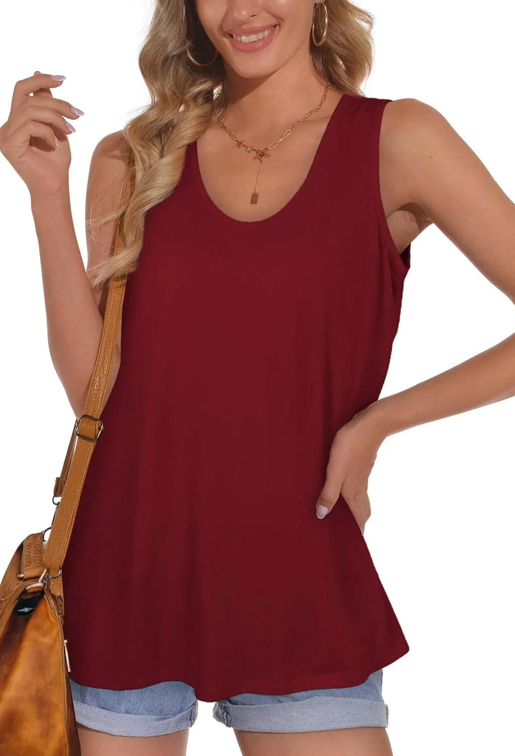OFEEFAN Womens Tank Tops Sleeveless Scoop Neck Loose Fit Summer Clothes